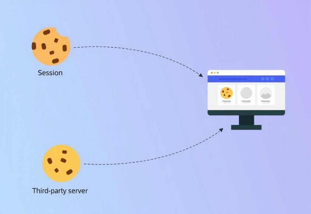 Ilustrace různých typů souborů cookie na zařízení
