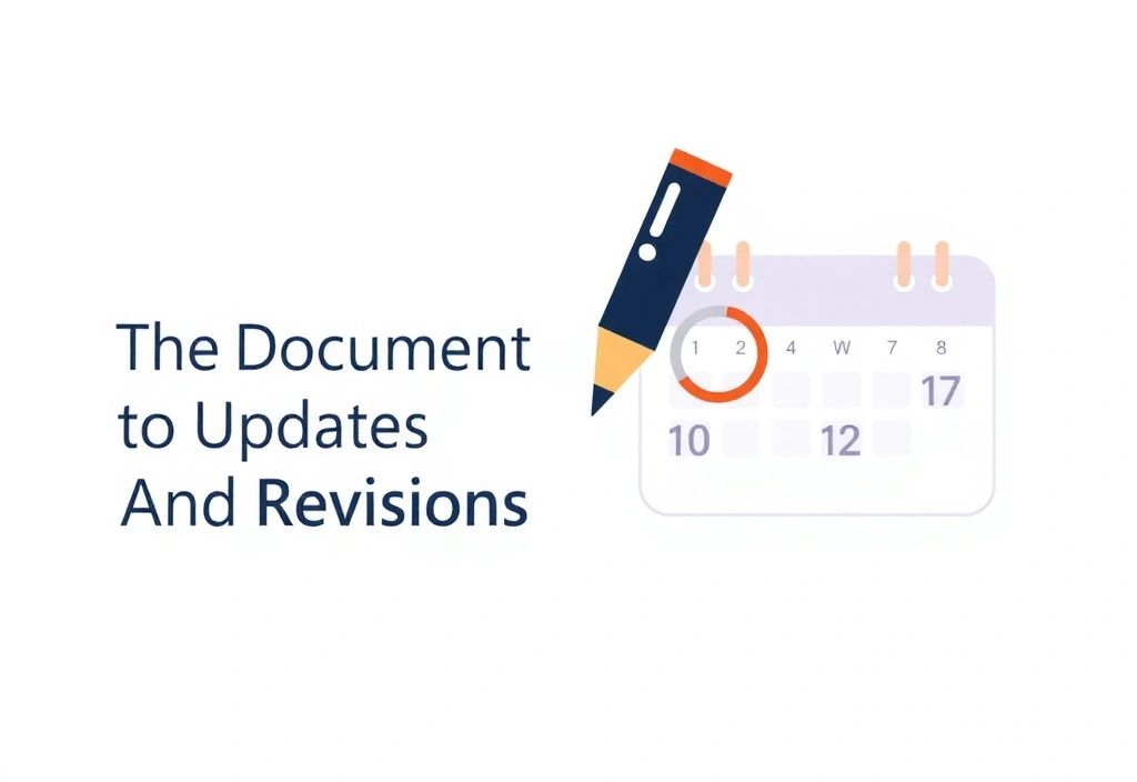 Ilustrace kalendáře a digitálního pera symbolizující aktualizace dokumentů