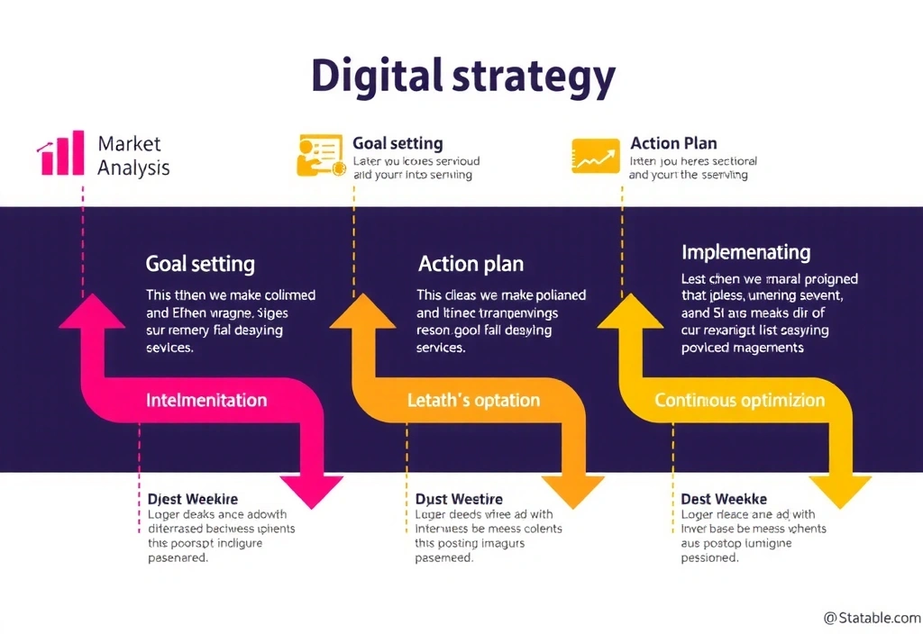 Infografika digitální strategie Brandwing s fázemi plánování, analýzy, implementace a optimalizace